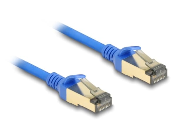 Delock - Nettverkskabel - RJ-45 (hann) til RJ-45 (hann) - 2 m - 4.9 mm - F/FTP - CAT 8.1 - halogenfri, uten hindringer, slank - blå