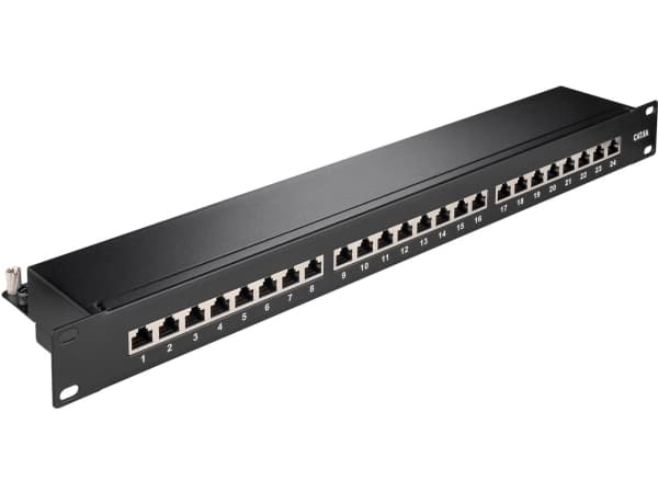 Wentronic Goobay CAT 6a 48,30cm (19") Patch Panel, 24 Port, Schwarz - STP geschirmt, Schwarz (90854)
