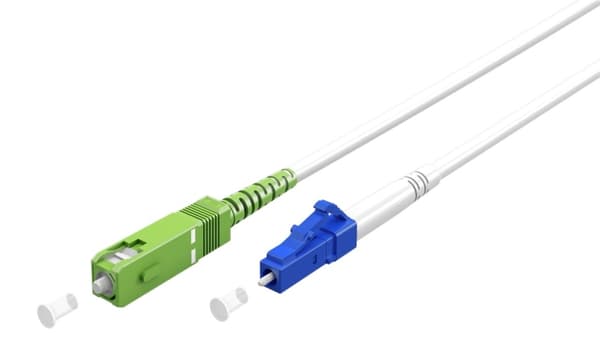 Goobay Lyslederkabel (FTTH), Singlemode (OS2) White, hvid (Simplex), 20 m fiberoptisk kabel, stik SC-APC (8°) > LC stik (UPC), halogenfri kabelkappe (