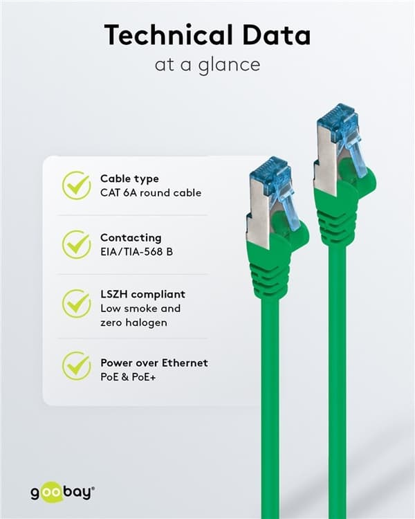 Goobay Patchkabel CAT 6A, S/FTP (PiMF), grön, 50 m opparledare (CU), halogenfri kabelhölje (LSZH)