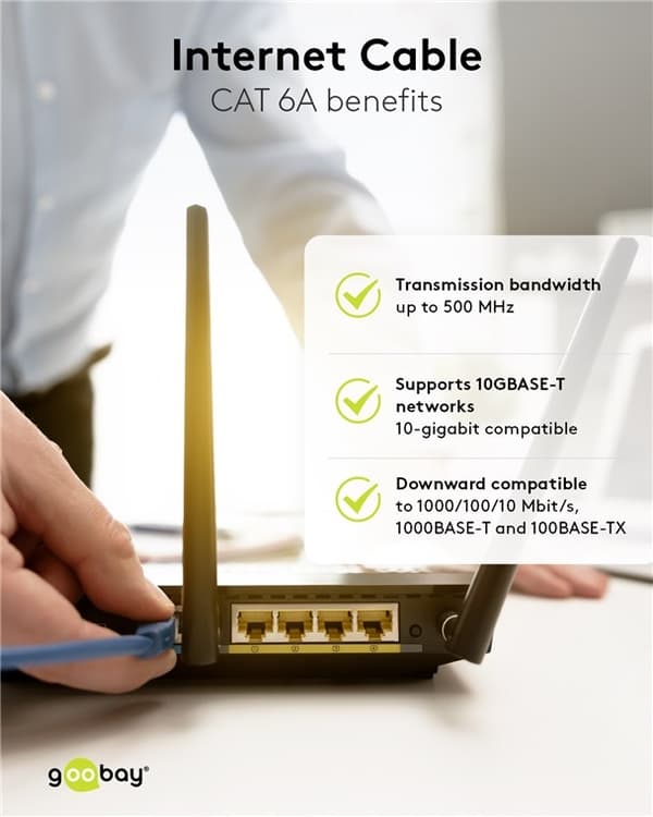 Goobay Netværkskabel CAT 6A, S/FTP (PiMF), sort, 1,5 m kobberleder (CU), halogenfri kabelkappe (LSZH)