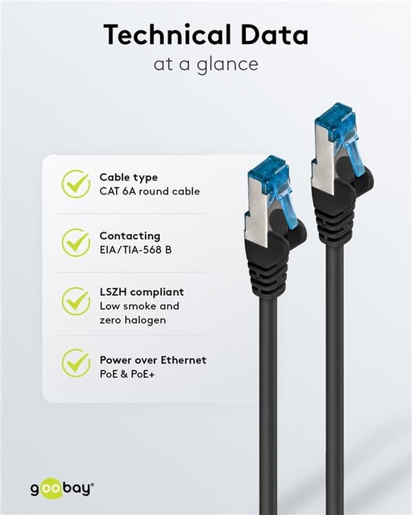 Goobay Netværkskabel CAT 6A, S/FTP (PiMF), sort, 1,5 m kobberleder (CU), halogenfri kabelkappe (LSZH)