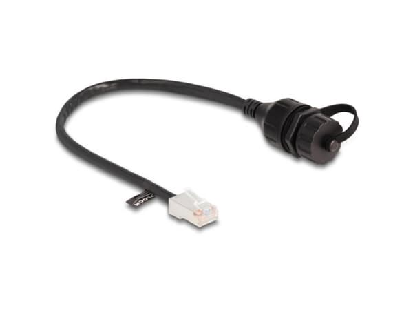 Delock-kabel RJ45-plugg til RJ45-kontakt for installasjon med hette Cat.5e FTP IP68 støv- og vanntett 25 cm