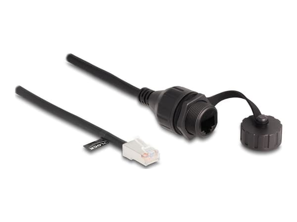Delock-kabel RJ45-plugg til RJ45-kontakt for installasjon med hette Cat.5e FTP IP68 støv- og vanntett 25 cm