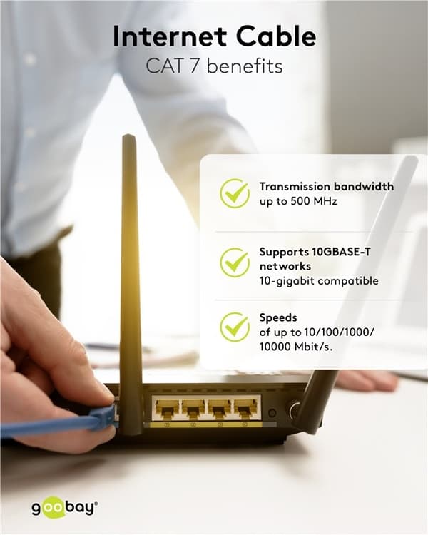 Goobay RJ45 patchkabel S/FTP (PiMF), 500 MHz, med CAT 7 råkabel, gul, 15 m LSZH halogenfri kabelhölje, koppar, RJ45-kontakt (CAT 6A)