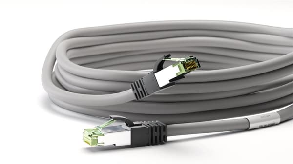 Goobay RJ45 (CAT 6A, 500 MHz) patchkabel med CAT 8.1 S/FTP rå kabel, grå 99,9 % syrefri kopparledare (OFC), AWG 24, halogenfri kabelhölje (LSZH)