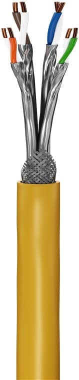 Goobay GHMT-certifierad CAT 8.1 installationskabel, S/FTP (PiMF), gul kopparledare (CU), AWG 22/1 (solid), halogenfri (LSZH)