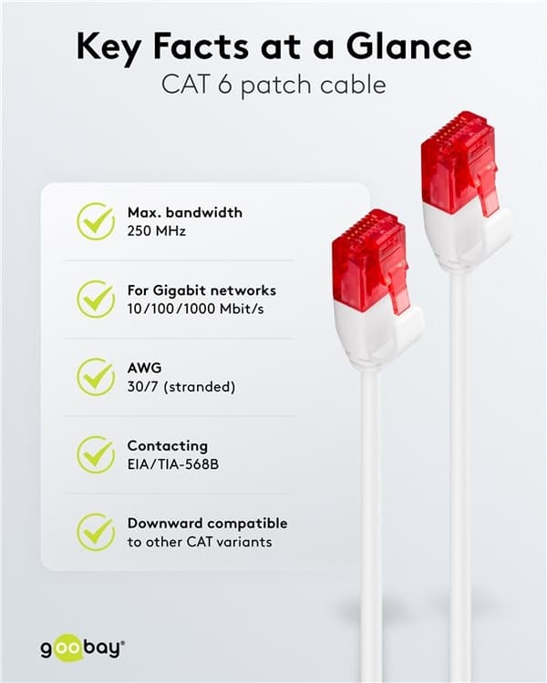 Goobay Slim netværkskabel CAT 6, U/UTP, hvid kobberleder (CU), 20 m