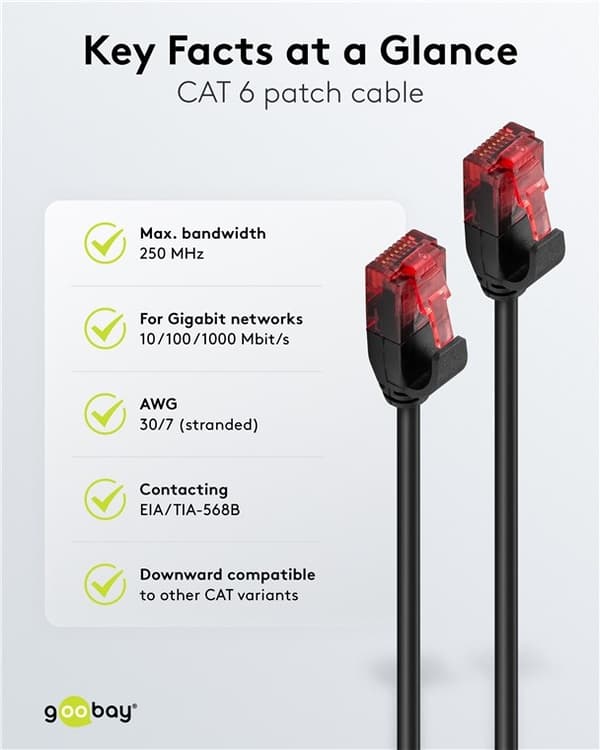 Goobay Slim netværkskabel CAT 6, U/UTP, sort kobberleder (CU), 3 m