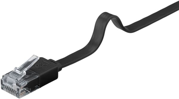 Goobay CAT 6 platt patchkabel, U/UTP, svart kopparledare (CU)