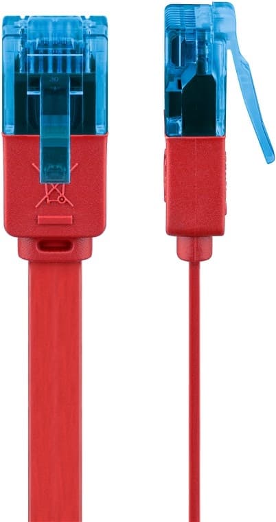 Goobay CAT 6A flat patchkabel, U/UTP, rød kobberleder (CU), 0,5 m