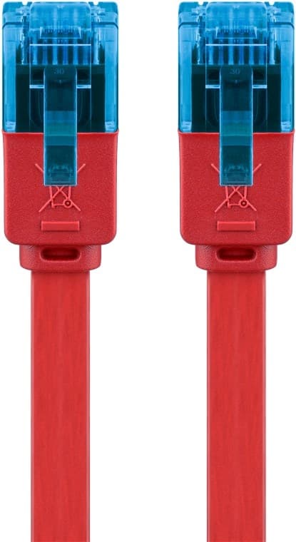 Goobay CAT 6A flat patchkabel, U/UTP, rød kobberleder (CU), 0,5 m