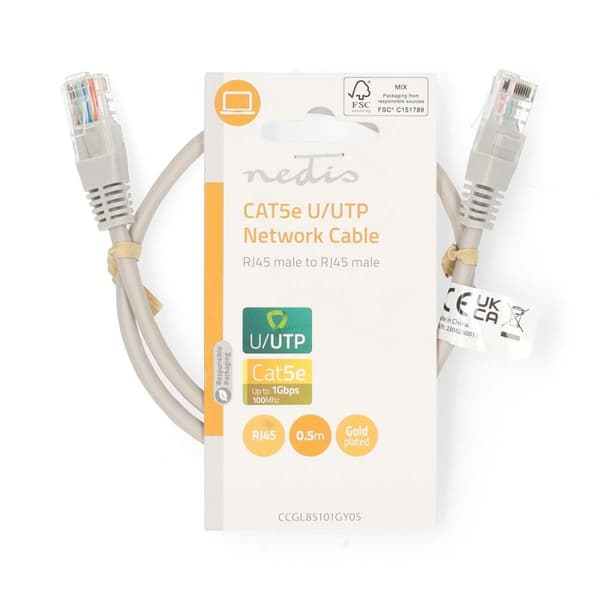 Nedis CAT5e nätverkskabel | U/UTP | RJ45 hane | RJ45 hane | 0.50 m | Rund | PVC | Grå | Label