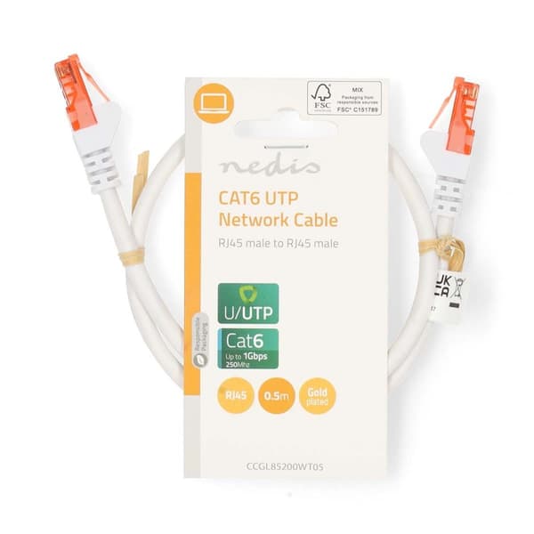 Nedis CAT6 Nätverkskabel | RJ45 hane | RJ45 hane | U/UTP | 0.50 m | Rund | PVC | Vit | Label