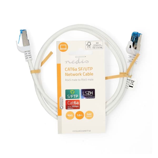 Nedis CAT6a verkkokaapeli | S/FTP | RJ45 uros | RJ45 uros | 1.00 m | Snagless | Pyöreä | LSZH | Valkoinen | Label