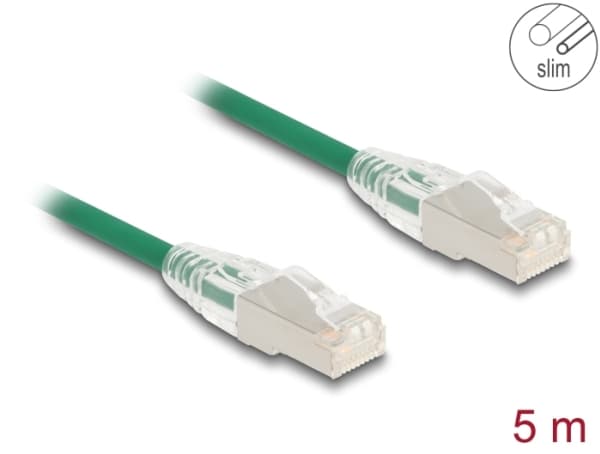 Delock - Nettverkskabel - RJ-45 (hann) til RJ-45 (hann) - 5 m - 4.9 mm - U/FTP - CAT 6a - halogenfri, slank, curved latch - grønn