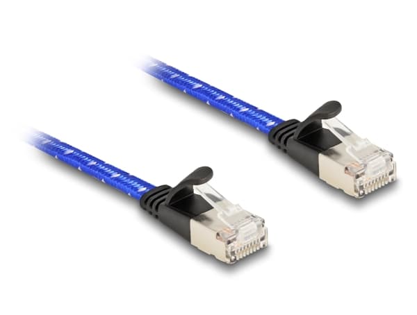 Delock - Nettverkskabel - RJ-45 (hann) til RJ-45 (hann) - 5 m - U/FTP - CAT 6a - uten hindringer, flat, braided coating - blå