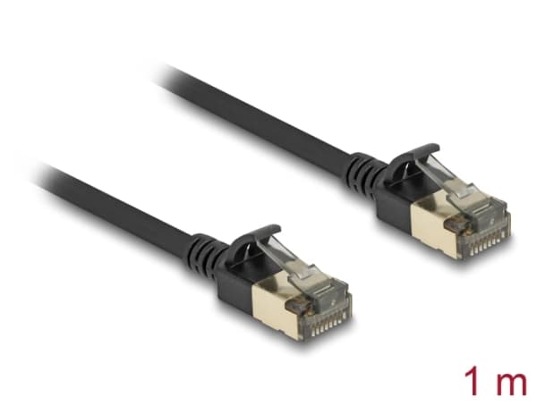 Delock - Nettverkskabel - RJ-45 (hann) til RJ-45 (hann) - 1 m - 4.5 mm - FTP - CAT 8.1 - halogenfri, uten hindringer, slank - svart