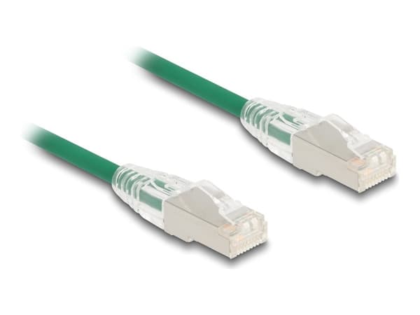Delock - Nettverkskabel - RJ-45 (hann) til RJ-45 (hann) - 1 m - 4.9 mm - U/FTP - CAT 6a - halogenfri, slank, curved latch - grønn