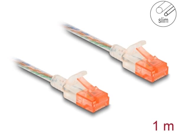 Delock - Nettverkskabel - RJ-45 (hann) til RJ-45 (hann) - 1 m - 3.5 mm - UTP - CAT 6a - uten hindringer, slank - gjennomsiktig