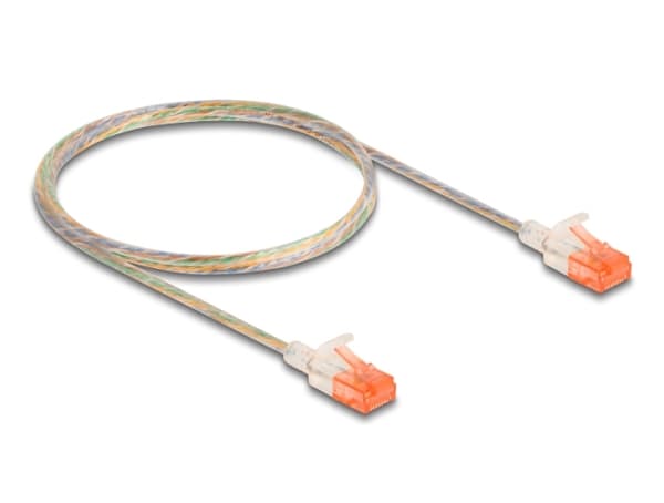 Delock - Nettverkskabel - RJ-45 (hann) til RJ-45 (hann) - 1 m - 3.5 mm - UTP - CAT 6a - uten hindringer, slank - gjennomsiktig