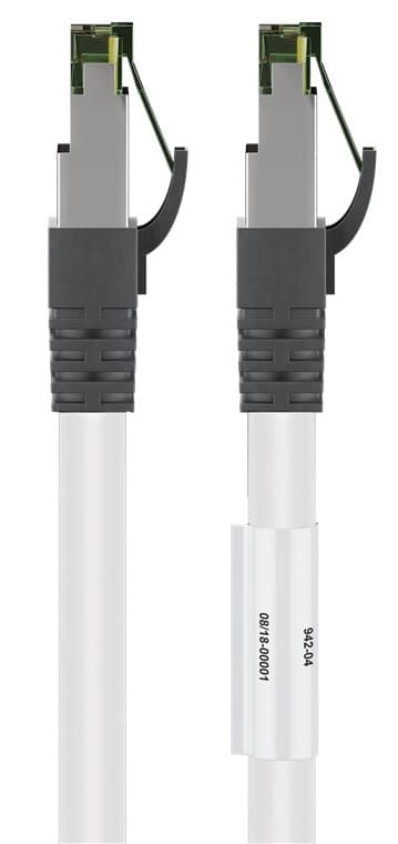 Goobay RJ45 (CAT 6A, 500 MHz) patchkabel med CAT 8.1 S/FTP rå kabel, vit 99,9 % syrefri kopparledare (OFC), AWG 24, halogenfri kabelhölje (LSZH)