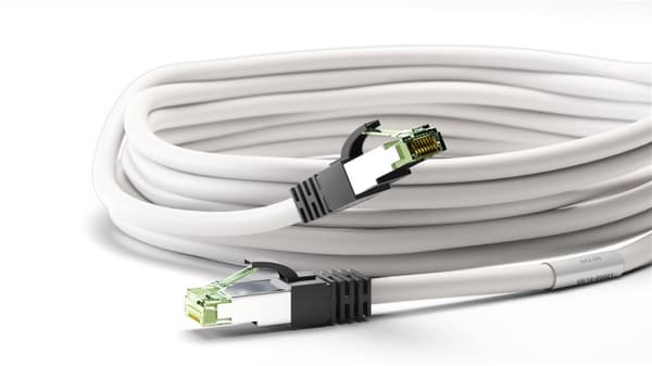 Goobay RJ45 (CAT 6A, 500 MHz) patchkabel med CAT 8.1 S/FTP rå kabel, vit 99,9 % syrefri kopparledare (OFC), AWG 24, halogenfri kabelhölje (LSZH)