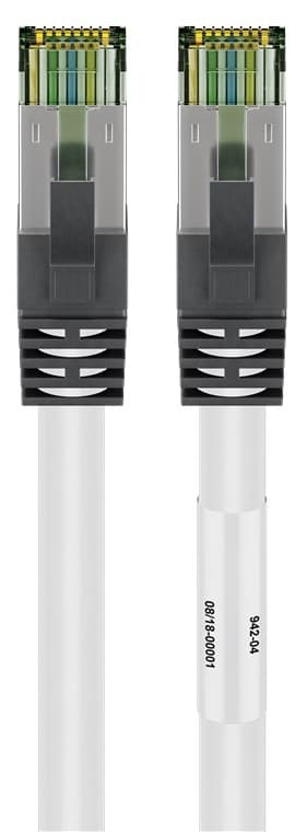 Goobay RJ45 (CAT 6A, 500 MHz) patchkabel med CAT 8.1 S/FTP rå kabel, vit 99,9 % syrefri kopparledare (OFC), AWG 24, halogenfri kabelhölje (LSZH)