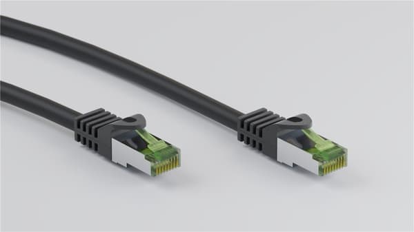 Goobay GHMT-sertifisert CAT 8.1 patchkabel, S/FTP (PiMF), svart kobberleder, LSZH halogenfri kabelkappe, 3 m
