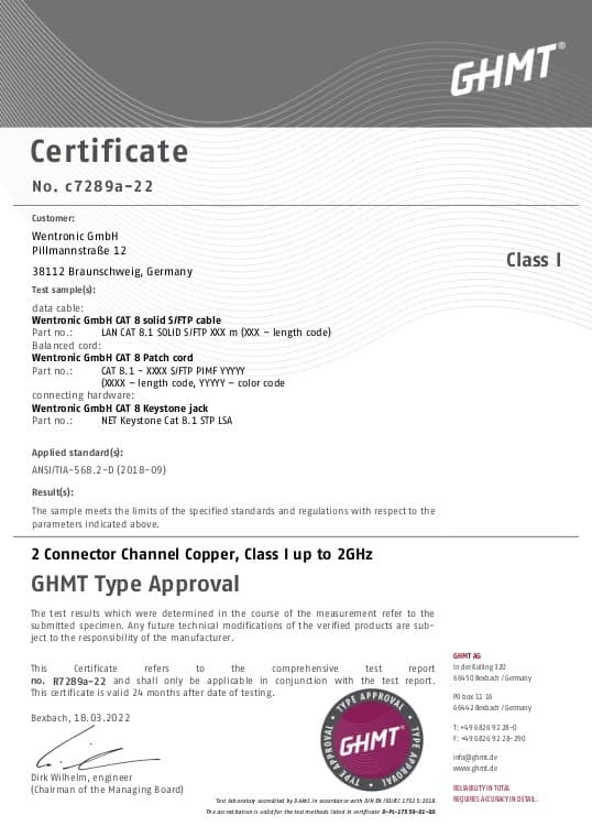 Goobay GHMT-sertifisert CAT 8.1 patchkabel, S/FTP (PiMF), svart kobberleder, LSZH halogenfri kabelkappe, 3 m