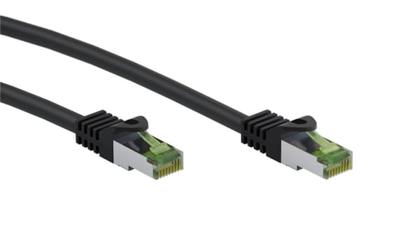 Goobay GHMT-sertifisert CAT 8.1 patchkabel, S/FTP (PiMF), svart kobberleder, LSZH halogenfri kabelkappe, 3 m