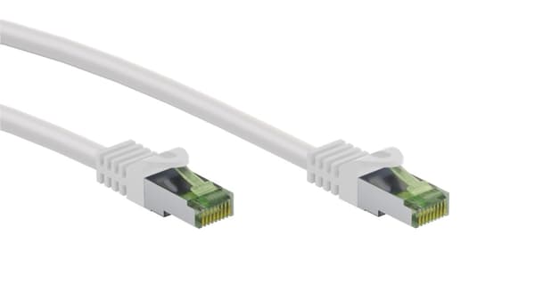 Goobay RJ45 netværkskabel med CAT 8.1 S/FTP råkabel, AWG 26, hvid kobberleder, LSZH halogenfri kabelkappe, RJ45-stik (CAT 6A), 10 m