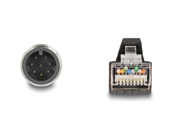 Delock - Nätverkskabel - 8-stifts M12 (hane) till RJ-45 (hane) - 5 m - 6.8 mm - SF/UTP - A-kodad, hakfri - grön