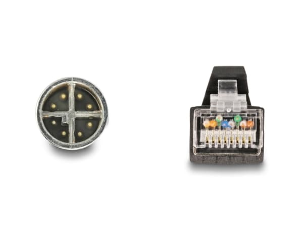 Delock - Nettverkskabel - 8 pin M12-X (hann) til RJ-45 (hann) - 2 m - 6.8 mm - SF/UTP - uten hindringer - grønn