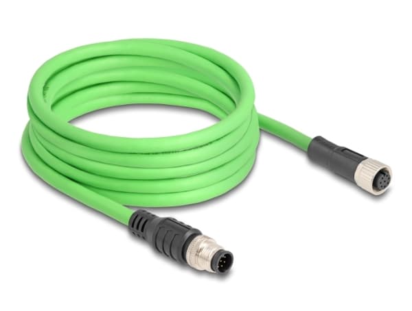Delock - Nettverksforlengelseskabel - 8 pin M12-A (hann) til 8 pin M12-A (hunn) - 5 m - 6.8 mm - SF/UTP - grønn