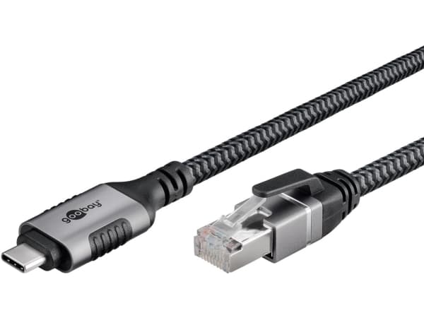Goobay 70697, USB C, RJ-45, 1,5 m, Svart, Silver