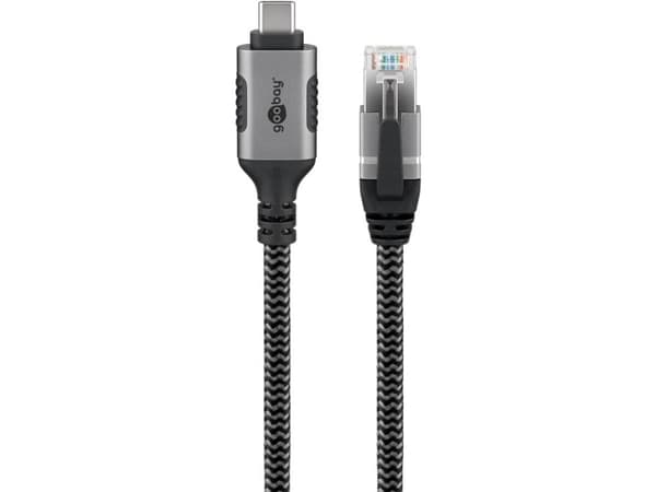 Goobay 70697, USB C, RJ-45, 1,5 m, Svart, Silver