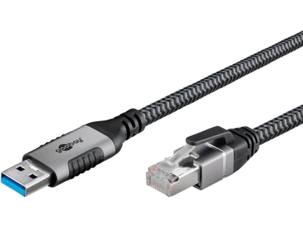 Goobay 70694, USB A, RJ-45, 10 m, musta, hopea