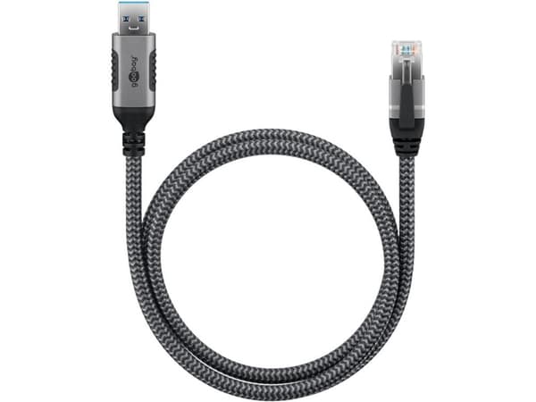Goobay 70694, USB A, RJ-45, 10 m, musta, hopea