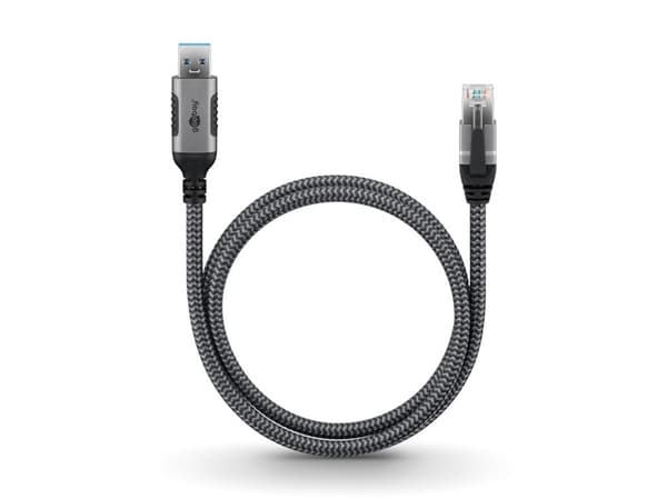 Goobay 70694, USB A, RJ-45, 10 m, musta, hopea