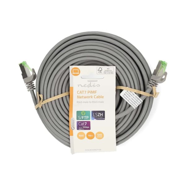 Nedis CAT7 nettverkskabel | S/FTP | RJ45 Han | RJ45 Han | 15.0 m | Snagless | Rund | LSZH | Grå | Label