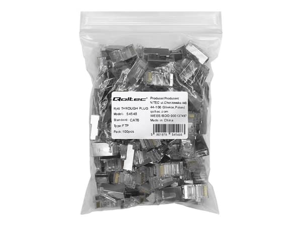Qoltec - Nätverkskontakt - RJ-45 (hane) - FTP - CAT 6 - silver (paket om 100)