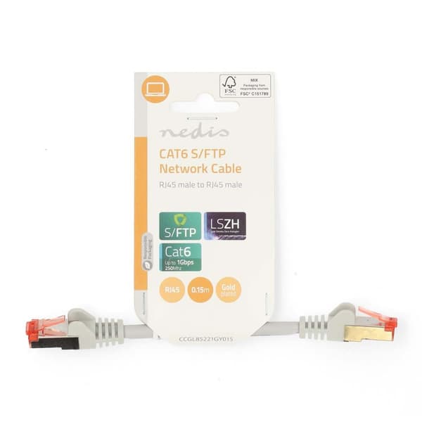 Nedis CAT6 Nätverkskabel | RJ45 hane | RJ45 hane | S/FTP | 0.15 m | Rund | LSZH | Grå | Label