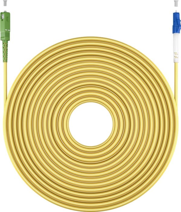 Goobay Lyslederkabel (FTTH), Singlemode (OS2) Yellow, gul (Simplex), 1 m fiberoptisk kabel, stik SC-APC (8°) > LC stik (UPC), halogenfri kabelkappe (L