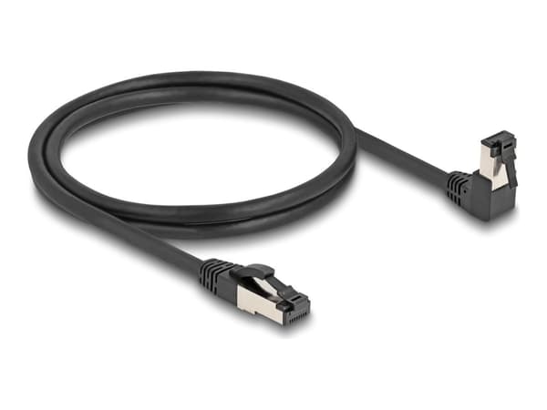 Delock - Koblingskabel - RJ-45 (hann) nedvinklet til RJ-45 (hann) straight, snagless - 1 m - 6.2 mm - S/FTP - CAT 8.1 - halogenfri, formstøpt - svart