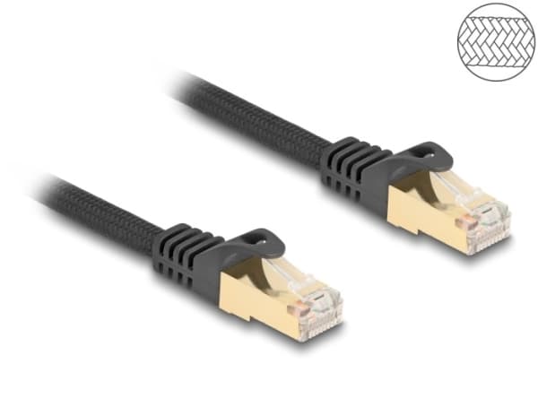 Delock - Nätverkskabel - RJ-45 (hane) till RJ-45 (hane) - 1 m - 7 mm - S/FTP - CAT 6a - flätad kabel - svart