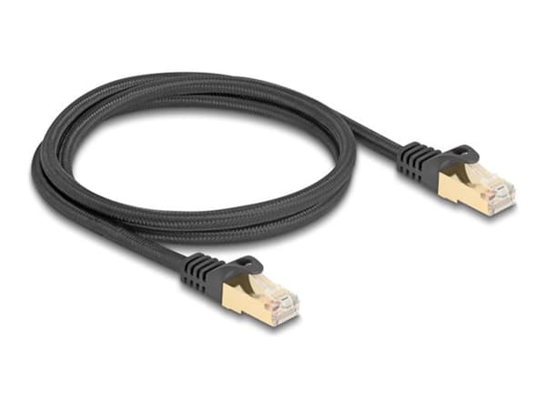 Delock - Nätverkskabel - RJ-45 (hane) till RJ-45 (hane) - 1 m - 7 mm - S/FTP - CAT 6a - flätad kabel - svart