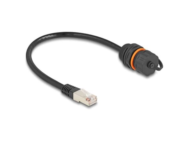 Delock-kaapeli RJ45 uros RJ45 naaras Cat.6A asennukseen M20-kierteellä ja tiivisteellä IP68 pöly- ja vesitiivis