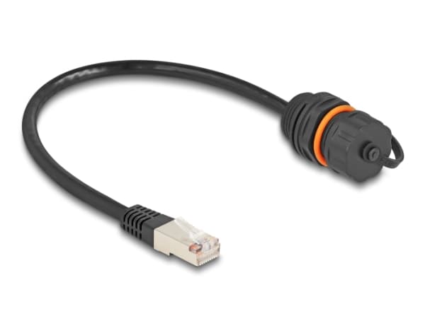 Delock-kaapeli RJ45 uros RJ45 naaras Cat.6A asennukseen M20-kierteellä ja tiivisteellä IP68 pöly- ja vesitiivis
