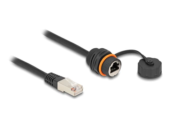 Delock-kaapeli RJ45 uros RJ45 naaras Cat.6A asennukseen M20-kierteellä ja tiivisteellä IP68 pöly- ja vesitiivis